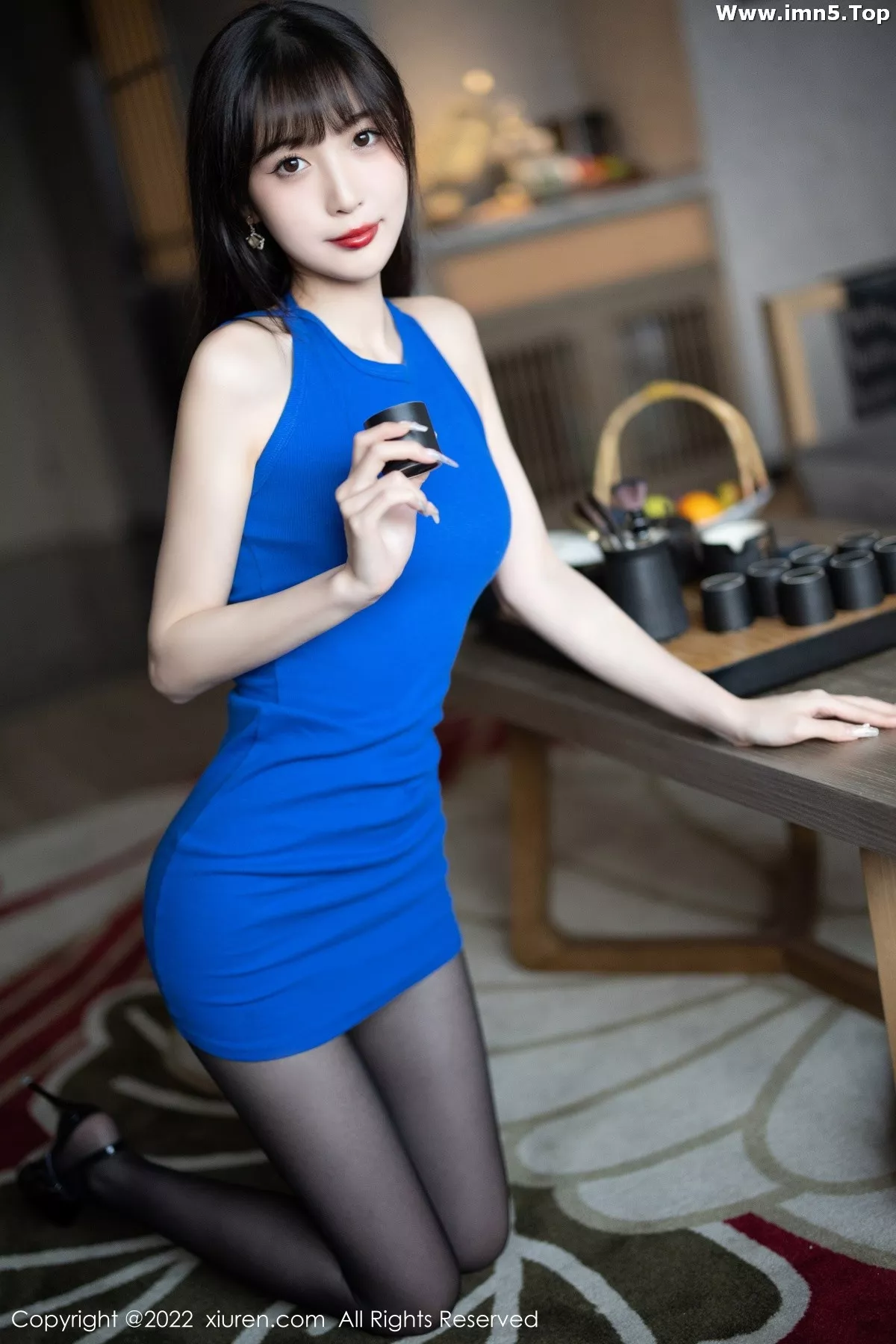 [XiuRen秀人网]No.5971_模特林星阑性感蓝色背带连衣短裙配超薄无内黑丝极致魅惑写真87P